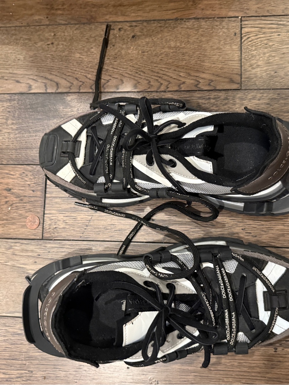 Dolce & Gabbana Black White and Brown Lace-Up Sneakers